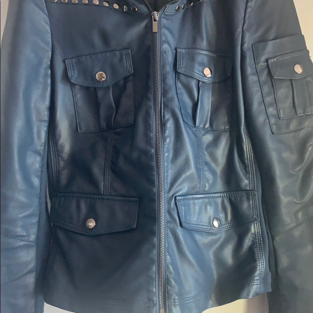 Black Rivet Blue Leather Jacket - Size Small - Picture 2 of 7